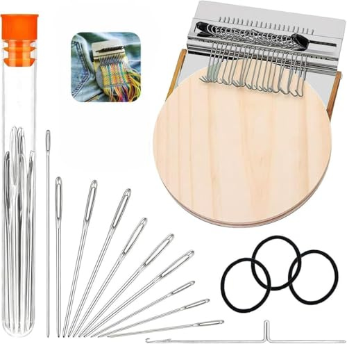 Patchmaker 2.0 Kit, Knit-Patch Patchmaker 2.0 Kit, Strick-Patch-Webstuhl-Kits, kleines Stopfwebwerkzeug, Patchwork-Webwerkzeug-Set für schnelle Nähreparatur, Nähhandwerksbedarf (21 Haken)