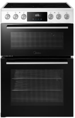 Midea 60cm Freestanding Electric Cooker with Ceramic Hob, 69L + 38L Double Oven, White - MFO24EME4R118-WH
