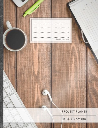 PROJEKTPLANER A4 • 70+ Seiten, Softcover, Register, Schreibtisch • #GoodMemos • Linke Seite für Planung (To Do Listen, Datum uvm.); Rechte Seite für Notizen