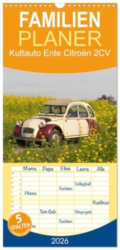 Familienplaner 2026 - Kultauto Ente Citroën 2CV mit 5 Spalten (Wandkalender, 21 cm x 45 cm), CALVENDO: Der Citroën 2CV wurde bis 1990 gebaut und ... Lebensgefühl (CALVENDO Technologie)