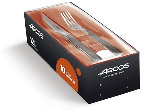 ARCOS Mesa Juego de 12 Cubiertos para Mesa, 6 Cuchillos y 6 Tenedores. Set de 12 Piezas para Servicio en Mesa en Acero Inoxidable y Filo Perlado. Color Plata