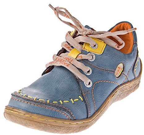 TMA Damen Leder Halb Schuhe Comfort Sneakers Blau Used Look Eyes 1646 Schnürer Turnschuhe Gr. 36