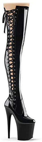 Flamingo-3050 su stivali alti al ginocchio con tacco a spillo, estremamente alto plateau e nastro nero lucido - Fetish danza esotica - (UE 37 = US 7) - Pleaser