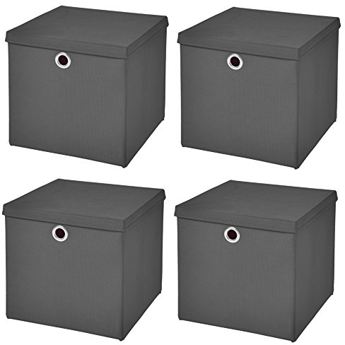 Stick&Shine 4X Aufbewahrungs Korb Dunkelgrau Faltbox 32 x 32 x 32 cm Regalkorb faltbar mit Deckel