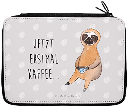 Mr. & Mrs. Panda Etui Faultier Kaffee - Geschenk, für Stifte, Bleistiftetui, Morgenmuffel, Federmäppchen, Federtasche, Kaffeetasse, Coffee, Mäppchen, Federmappe