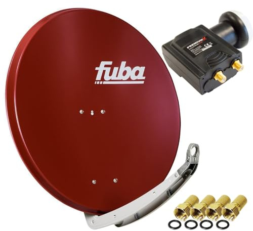 Fuba DAA 850 R Satellitenantenne Aluminium in Rot Premium X Deluxe Twin LNB Sat