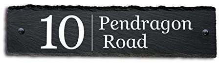 Natural Slate House Gate Sign Plaque Door Number Personalised Name UV Printed (30x7 cm RECTANGLE)
