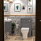 Cloakroom Suite Indigo Grey Gloss 400mm 1 Door Wall Hung Vanity Unit Sink Basin with BTW WC Unit & Qubix Toilet Pack with Seat Cistern