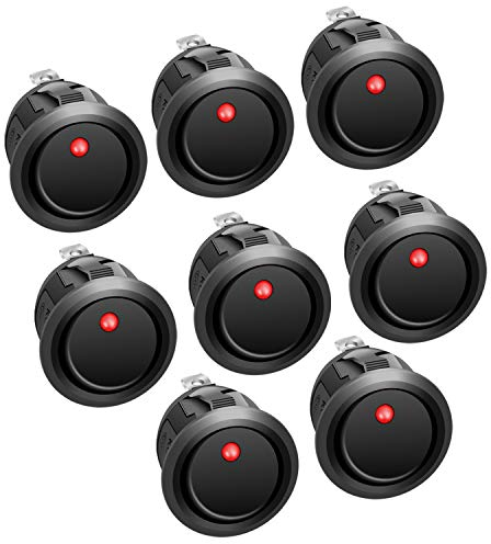 APIELE 8 interruttori a levetta, 2 posizioni on/off, con interruttore a LED, DPST a 3 pin, 12 V, 20 A, interruttore a levetta per auto, barca, elettrodomestici KCD2-102N (rosso)