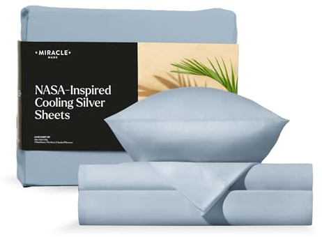 Miracle Made Extra Luxe Bettwäsche-Set,(Himmelblau, Voll),4-teiliges Bettlaken-Set mit natürlichem Silber, Fadenzahl 500, Ultra-atmungsaktiv, extra weiches Bettwäsche-Set