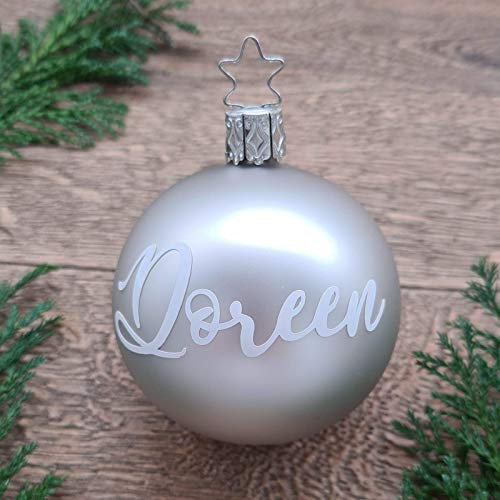 Wunschtext Silber Weihnachtskugel mit personalisiertem Namen (Weiß)