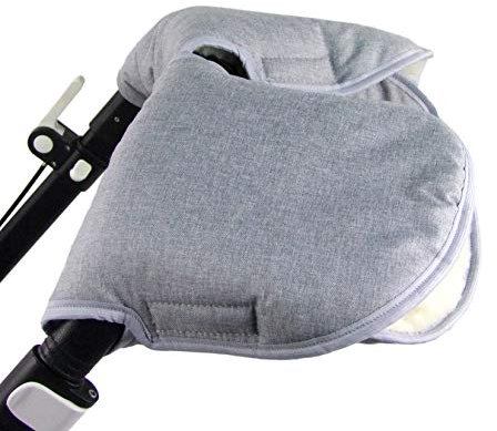 BAMBINIWELT universaler Muff Handwärmer Handschuhe für Kinderwagen Buggy Jogger mit Wolle 2-TEILIG MELIERT (hellgrau meliert) XX