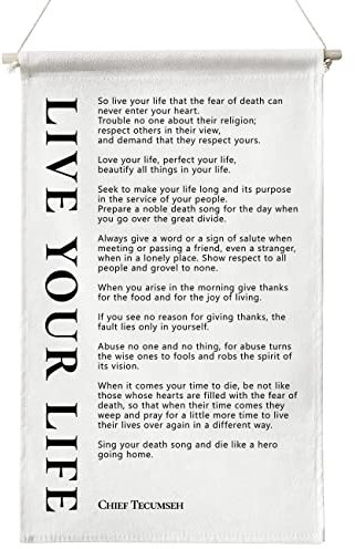 Motivierendes Poster zum Aufhängen, dekorativer Wandkunstdruck, inspirierend, Zitat Live Your Life, Leinwand-Flagge, Banner, Schriftrolle, Heimschild, Wanddekoration (33 x 61 cm)