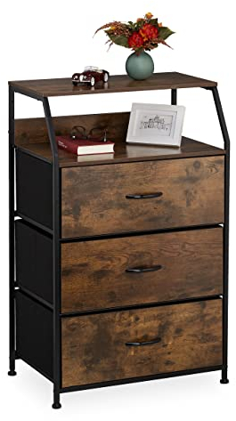 Relaxdays Kommode, 3 Schubladen, 2 Ablagen, Bücher & Deko, Regalkommode Industrial, HxBxT: 96,5x61x42 cm, braun/schwarz