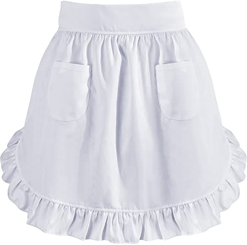 Geyoga Damen Taillenschürze 2 Stück Halbe Kochschürze Küche Kellnerin Schürze Restaurant Weiße Magd Schürze Vintage Schürze mit Taschen Diener Kostüm Schürzen für Frauen Mädchen Kostüm, Weiß