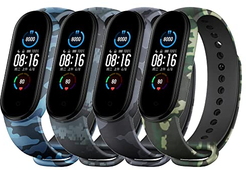 Wandeful Armband Kompatibel mit Xiaomi Mi Band 7, Xiaomi Mi Band 6/5, 4 Stück Tarnung Silikon Ersatzbänder Ersatz