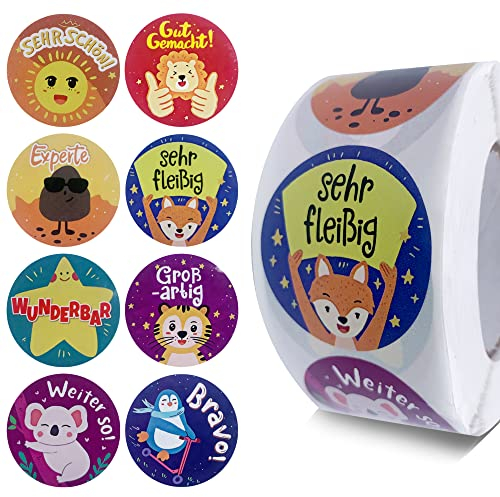 500 Stück Motivationsaufkleber für Kinder Selbstklebende Tier Belohnungsaufkleber Lehrer Belohnungssticker Lob Belobigung Sticker für Schule Lehrerbedarf