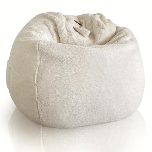 Aiire Sitzsack Lammfell für Kinder Mädchen - Bean Bag Chair Flauschig mit Füllung - Bodenkissen Grob, Chill Sessel für Erwachsene und Deko Jungen – Relaxo Sitzsäcke XXL für Kuschelecke Weiß