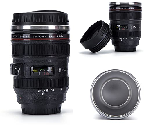 Tasse à café avec couvercle pour objectif d'appareil photo, tasse à café de voyage, gobelet isotherme en acier inoxydable pour les amoureux, cadeau de Saint-Valentin, cadeau d'anniversaire