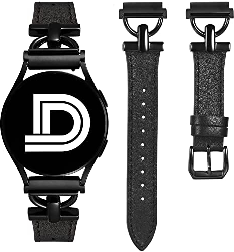 Wearlizer Lederarmband Kompatibel mit Samsung Galaxy Watch 7/6/4/5 Active 2 40mm 44mm/5 Pro 45mm/4 Classic Damen, 20mm Elegant Armbänder für 6 Classic/FE 40mm, Schwarz