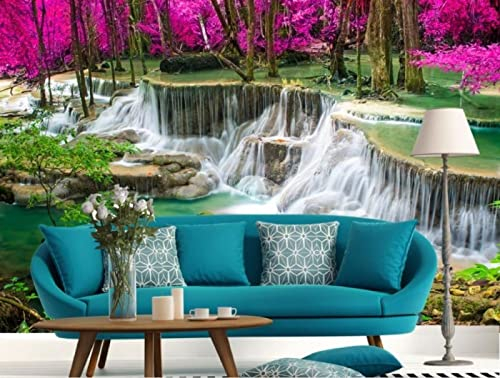 Fototapete 3D Effekt Wald & Wasserfall Fototapete Moderne 3D Wohnzimmer TV Hintergrund Wandbild Tapeten Wohnkultur 400cm×280cm(Breite x Höhe)