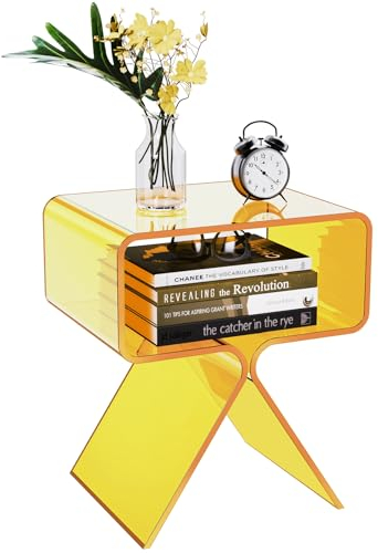 solaround Acryl Nachttisch Beistelltisch, Modernes Design Clear Home Decor Display Endtisch (Gelb)
