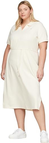 Tommy Hilfiger Donna Abito a Polo Midi Dress Maniche Corte, Bianco (Calico), L
