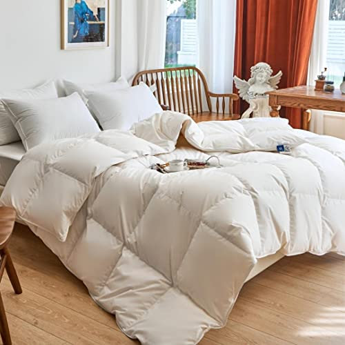 Royal Elite Daunenfeder-Bettdecke, Doppelbett, hergestellt in Kanada, Oeko Tex 240TC, Baumwollschale, kanadische Federn und Daunen, Ganzjahresdecke, Hoteldaunenbetteinlage, Baumwolldecke mit Schlaufen