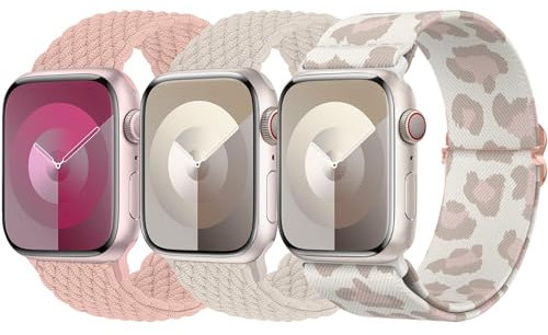 Delidigi 4 Pack Bracelet Tressé Compatible avec Apple Watch 38mm 40mm 41mm 42mm 44mm 45mm 46mm 49mm Femme Homme, Réglable élastique Sport Bracelet pour iWatch 3/2/1, Series 11 10 9 8 7 6 5 4 SE3