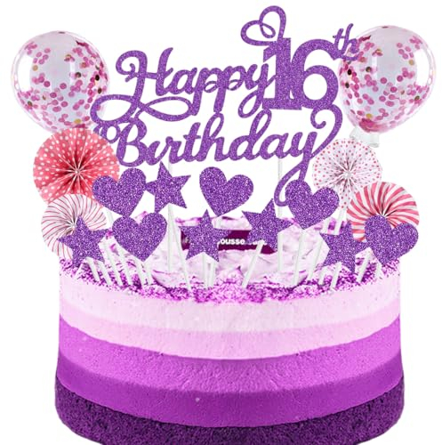 Tortendeko 16 Geburtstag Purpur Rosa Mädchen Junge 16 Jahre Geburtstag Kuchen Deko Happy Birthday 16 Glitter Cake Topper 16.kuchendeko Geburtstag Happy 16th Birthday Tortendeko 16 Geburtstag Mädchen