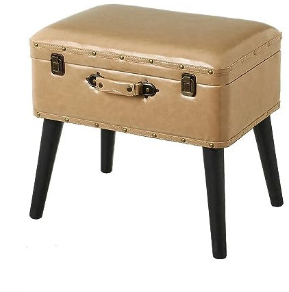 Relax World Hocker in Form eines Koffers aus Leder, Hocker mit Gestell aus MDF, Beine aus Fichtenholz, Höhe Gmbe 25 cm, Behälter 50 x 35 x 20 cm, unterstützt bis zu 100 kg (Beige)