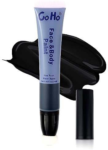 Go Ho Black Face Paint Cream Water Based Washable (0.85oz),Black Body Paint Wand with Cushion Applicator for Halloween Cosplay SFX Makeup