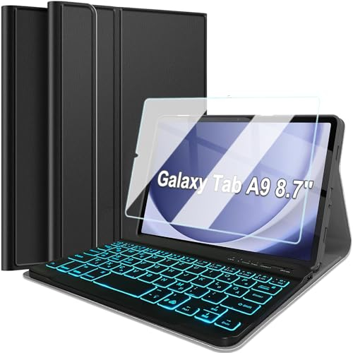 Wineecy Tastatur Hülle mit Schutzfolie für Samsung Galaxy Tab A9 8.7 Zoll 2023 Tablet (SM-X110/X115/X117), Slim Schutzhülle mit Magnetisch Abnehmbare Kabellose Deutsches QWERTZ Tastatur