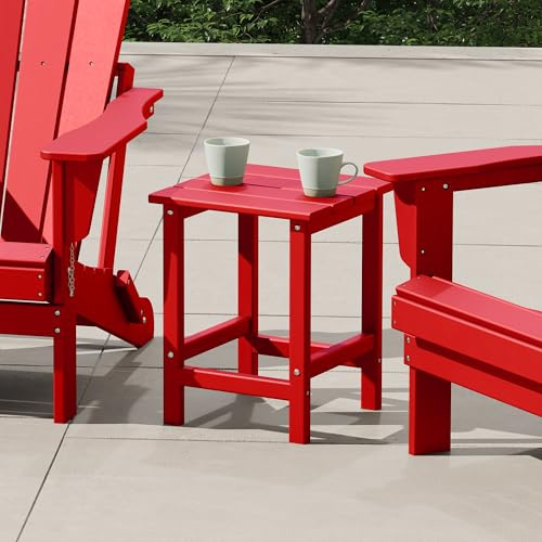 Costaelm Adirondack Quadratische Beistelltische für den Außenbereich, HDPE-Terrassen-Beistelltisch, wetterbeständig, Balkontisch für Pool, Meer, Hinterhof, Veranda, Innenbegleiter, Rot