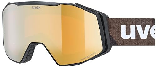 uvex gravity FM - stylische, verspiegelte Skibrille mit Anti-Fog-Beschichtung und Over-The-Glasses-Konstruktion für Damen und Herren - black matt/gold-clear - one size