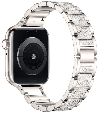 Oielai Metal Strap Compatible with Apple Watch 38mm/40mm/41mm, Diamond Rhinestone Strap for Women, StarLight