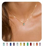 FUNEIA Kette Damen 14K Vergoldete Geburtsstein Anhänger Halskette Gold Exquisit GeburtssteinKette Frau Mädchen Mama Freundin Schön Schmuck Geburtstag Hochzeitstag Valentinstag Muttertags Geschenk