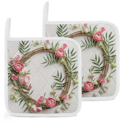 Set di 2 presine fatte a mano per ghirlanda, resistenti per cucina, cucina, cottura al forno, grigliate