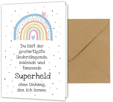 PICTALOO Dankeskarte Erzieherin, Abschiedskarte Kindergarten Kita mit Regenbogen, Abschluss Abschied Geschenk für Tagesmutter, süße Danke Karte mit Umschlag, Abschiedsgeschenk (Superheld)