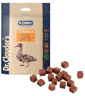 DR.CLAUDER'S - Trainee Snack | Leicht verdauliche Snacks aus 95% Fleisch mit Inulin für Hunde und Katzen. Schonend dampftrocknete Leckerlis im Frischebeutel | 80g Ente