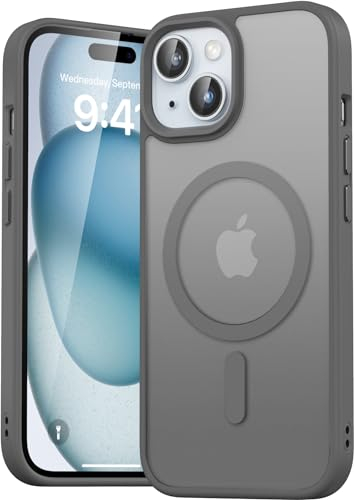 Natiiozie Magnetisch Hülle Kompatibel mit iPhone 15 6,1 Zoll, Matt Handyhülle Kompatibel mit MagSafe, Stoßfest Kratzfest Schutzhülle Nie Vergilbung rutschfest Rückseite Case Grau