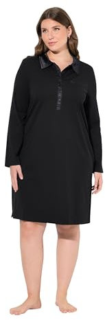 Ulla Popken Damen, Kragen, Satindetails, Langarm Nachthemd, schwarz, 58/60