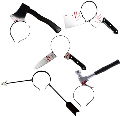 RmKbe 5pcs Halloween Horror Hair Bands Axe Hammer Pattern Headband Plastic Bloody Headwear Zombie Cosplay Headband for Halloween Carnival Masquerade