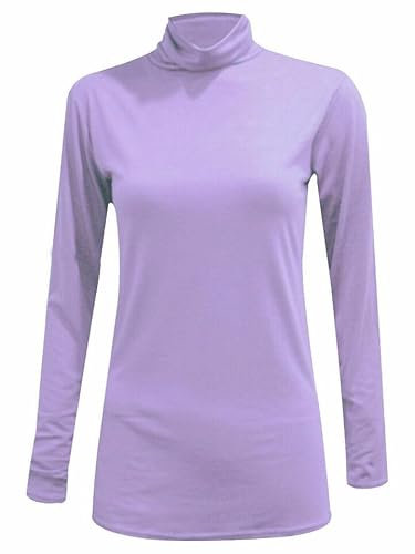 FASHION MY LOVE Ladies Polo Roll Neck Long Sleeve Turtle Neck Plain Jumpers for Women Top Womens Ladies New Plain Turtle Polo Long Sleeve Stretch Jumper T-Shirt Tee Top 8-26 Lilac