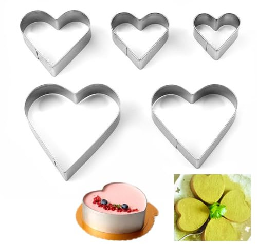 5Pcs Heart Cookie Cutter Stainless Steel Heart Shaped Cookie Cutters Pastry Cutter Heart Shaped Cookie Cutters for Baking Suitable for Making Pastries, Cupcake Gifts and Baking Biscuits