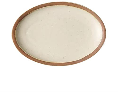 Platos de cena Plato de pescado de cerámica for el hogar, plato de pescado al vapor, vajilla de cerámica, plato de cena ovalado grande, restaurante, cocina, plato plano Retro Platos(Grande)