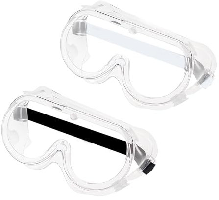 COMNICO 2pcs Safety Goggles, Anti-Fog Lab Chemical Splash Eye Protection Over Glasses Clear Lens Wide-Vision Lightweight Eyewear Adjustable Strap Flexible Frame