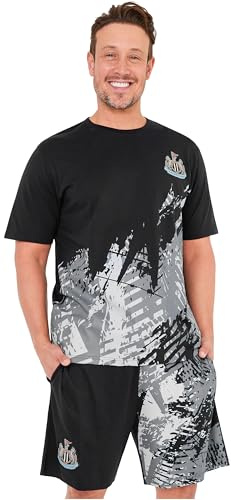 Get Trend Newcastle United F.C. Mens Pyjamas Set Short PJs Soft Nightwear Sleepwear Summer Lounge Set Football Mens Gifts (M, Black Newcastle)