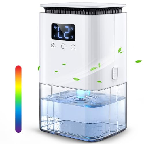 Deshumidificador Eléctrico Silencioso con Descongelación Automática, 4-24H Temporizador, Luz Ambiental, Apagado Automático, 1300ml, Ideal para Sala, Cocina, Dormitorio y Baño
