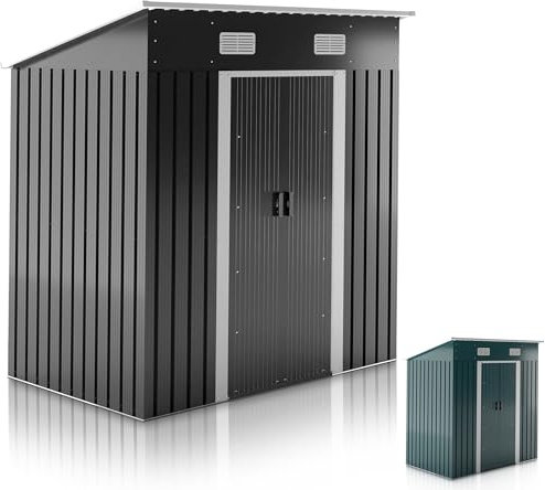 Jago® Gartenhaus - 194 × 182 × 121.5 cm, mit Fundament, Schiebetür, Lüftungsgitter, Pultdach, UV-beständig, Wasserdicht, verzinkter Stahl - Geräteschuppen, Gerätehaus, Gartenschuppen (Anthrazit)